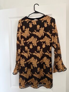 12th tribe Black and Gold Floral Long-Sleeve Dress